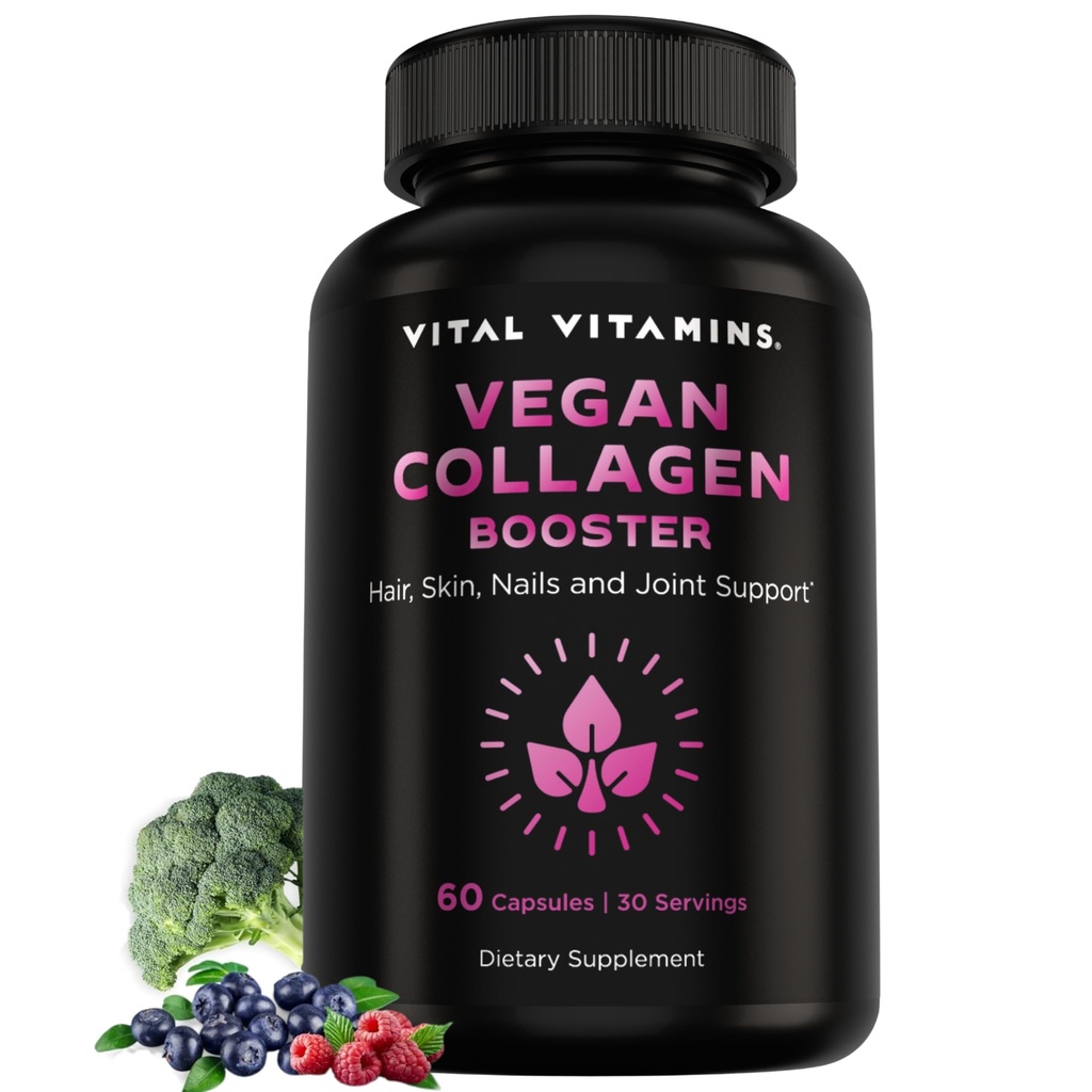 Ζωτικές Βιταμίνες Vegan Collagen Booster - με Silica και Hyaluronic Acid - Plant-based Collagen Συμπληρώματα - Υποστηρίζει μαλλιά, δέρμα, νύχια & αρθρώσεις - 60 κάψουλες