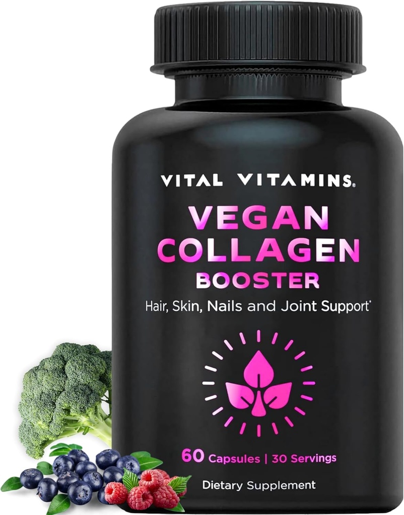 Ζωτικές Βιταμίνες Vegan Collagen Booster - με Silica και Hyaluronic Acid - Plant-based Collagen Συμπληρώματα - Υποστηρίζει μαλλιά, δέρμα, νύχια & αρθρώσεις - 60 κάψουλες
