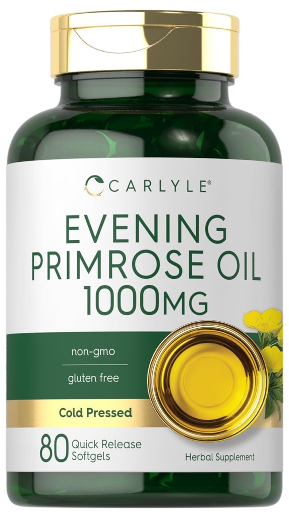 Carlyle Evening Primrose Oil Supplement 1000mg | 80 Softgel Capsules | Non-GMO & Gluten Free