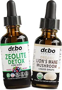 Zeolite Detox & Lions Mane Drops - Zeolite for Kids & Adults with Vitamins B12 & D, Clinoptilolite Gentle Body Daily Detox Cleanse - Organic Lion's Mane Mushroom Liquid Drops for Focus, Fog, Brain