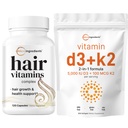 Micro Συστατικά Βιταμίνη D3 5.000iu + K2 100mcg Softgels & Βιταμίνες μαλλιών Σύμπλεγμα κάψουλες Bundle 2 Pack 