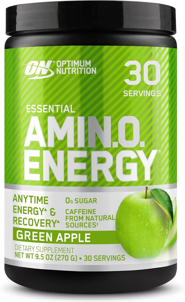 Optimum Nutrition Amino Energy - Προ προπόνηση με πράσινο τσάι, BCAA, Αμινοξέα, Κετοφιλικό, Πράσινο εκχύλισμα καφέ, Ενεργειακή σκόνη - Πράσινο μήλο, 30 εξυπηρετήσεις (Packaging May Vary)