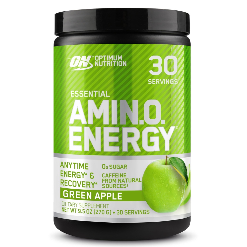 Optimum Nutrition Amino Energy - Προ προπόνηση με πράσινο τσάι, BCAA, Αμινοξέα, Κετοφιλικό, Πράσινο εκχύλισμα καφέ, Ενεργειακή σκόνη - Πράσινο μήλο, 30 εξυπηρετήσεις (Packaging May Vary)