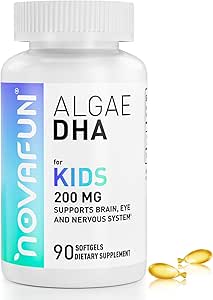 Algal Soured Omega-3 & DHA Softgels for Kids, Brain, Eye and Heart Health, Γνωστική & Ανοσολογική Λειτουργία, Μάθηση, Κοινωνική Ανάπτυξη - Non-GMO - 200 mg - 45 Day Supply - 90 ct