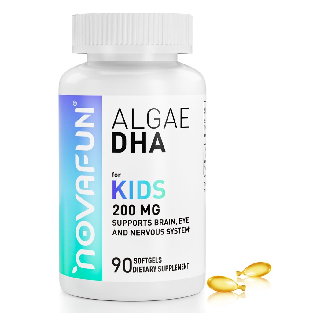 Algal Soured Omega-3 & DHA Softgels for Kids, Brain, Eye and Heart Health, Γνωστική & Ανοσολογική Λειτουργία, Μάθηση, Κοινωνική Ανάπτυξη - Non-GMO - 200 mg - 45 Day Supply - 90 ct