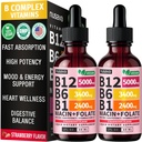 (2 Pack) Vitamin B12 and B6 Liquid Drops, B12 Sublingual Vitamin B Complex - B 12 Vitamin 5000mcg - B12 Methylcobalamin for Energy, Brain, and Heart Support with 27,200 mcg, Strawberry, 80 Servings