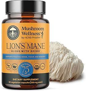 Mushroom Wellness Lion’s Mane Blend with Reishi: Organic Lion's Mane & Reishi Mushroom Capsules, Mushroom Powder Supplement, Supports Cognitive Health, Memory, and Mental Focus, 90 Vegan Capsules