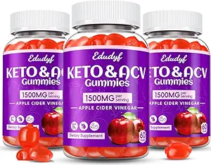 Keto ACV Gummies with B12 B6 – 1500 mg Apple Cider Vinegar Supplement with Pomegranate and Beet Juice, Vegan & Gluten-Free, 180 Gummies for Men & Women