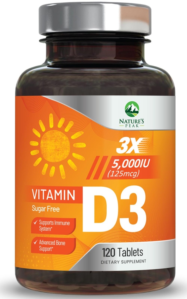 Βιταμίνη D3 5000iu (125 mcg) Υποστήριξη για την Ανοσοποιητική Υγεία - Υψηλής ισχύος συμπλήρωμα διατροφής βιταμίνης D για τα οστά, δόντια, μύες - VIT D της φύσης, Vegan, Χωρίς γλουτένη, άρωμα σμέουρων - 120 Μασώμενα δισκία
