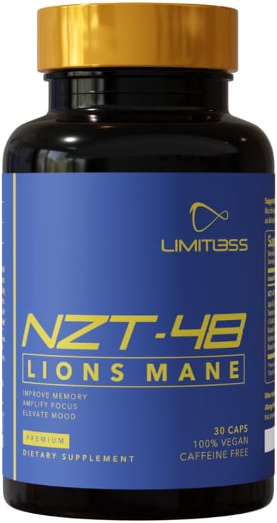 NZT-48 Premium Brain Booster - Lions Mane Συμπληρώματα κάψουλες - Nootropic Brain Συμπληρώματα για Μνήμη και Εστίαση - Εγκεφαλικά Χάπια - Φυσική Ενέργεια - Καφεΐνη Δωρεάν, Phosphatidylserine, 30 Υπηρεσίες