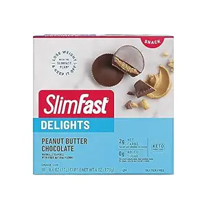 SlimFast Απολαύσεις Φυστικοβούτυρο Σοκολάτα Snack Cup, 0g Προστέθηκε Ζάχαρη, 2g Net Carbs, 10 Count
