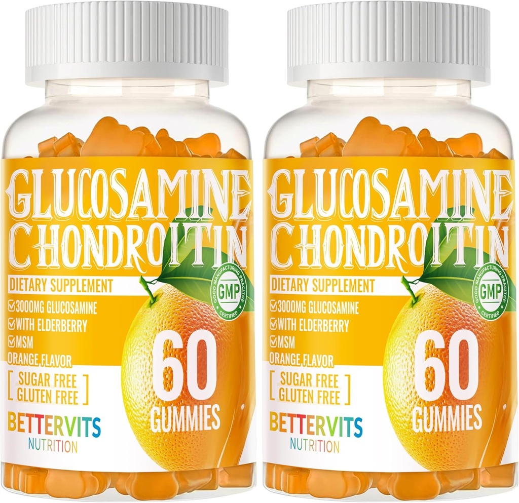 Glucosamine Chondroitin Gummies με MSM & Elderberry Extra Strength - Κοινή Υποστήριξη, Αντιοξειδωτικό ανοσοποιητικό συμπλήρωμα υποστήριξης για ενήλικες, άνδρες και γυναίκες120 Orange Gummies