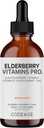 Codeage Elderberry Vitamins Pro - Organic Black Elderberry Liquid Drops - Βιταμίνη C, D3, Ψευδάργυρος, Μαύρο Σταφύλι - 2-Month Supply - Black Sambucus Liquid - Συμπλήρωμα για Ενήλικες & Παιδιά - 4 fl oz