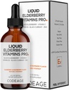 Codeage Elderberry Vitamins Pro - Organic Black Elderberry Liquid Drops - Βιταμίνη C, D3, Ψευδάργυρος, Μαύρο Σταφύλι - 2-Month Supply - Black Sambucus Liquid - Συμπλήρωμα για Ενήλικες & Παιδιά - 4 fl oz
