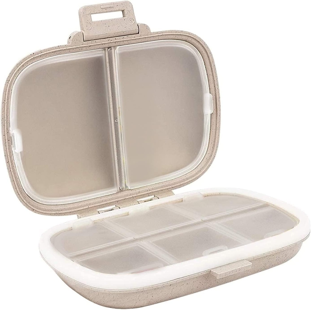 Holii Travel Pill Organizer, 8 διαμερίσματα Portable Pill Case, Daily Pill Box to Hold Vitamins, Small Pill Container for Pocket Purse Medicine Organizer (Khaki)