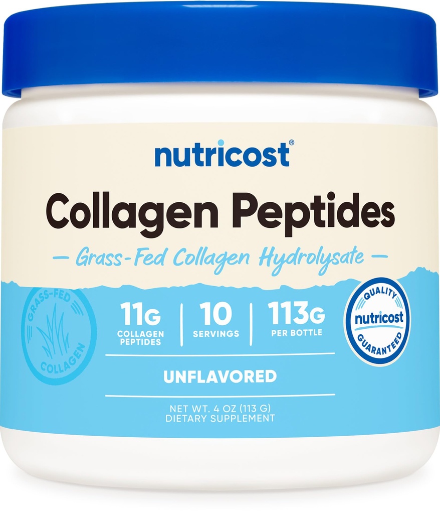 Nutricost Collagen Peptides σε σκόνη 4 oz (Άγευστη) τύπου I, τύπου III Collagen - Grass-Fed, χωρίς γλουτένη και μη ΓΤΟ