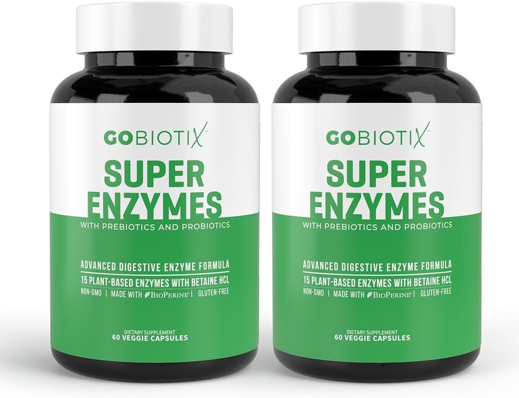 GOBIOTIX Συμπληρώματα διεγερτικών ενζύμων με πρεβιοτικά και προβιοτικά για γυναίκες και άνδρες - Υγεία των ούρων, Διέγερση γλουτένης, Απορρόφηση λακτόζης, Φυτικά Διηθητικά Χάπια - 120 Κάψουλες