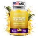 Γλουτένη Μαγνήσιο Γλυκινικό Gummies 600mg, μη Γλουτένη-ελεύθερο, Μαγνήσιο Gummies για ενήλικες & παιδιά, ύπνο, χαλάρωση & εστίαση, ανανά γεύση, 60 Count