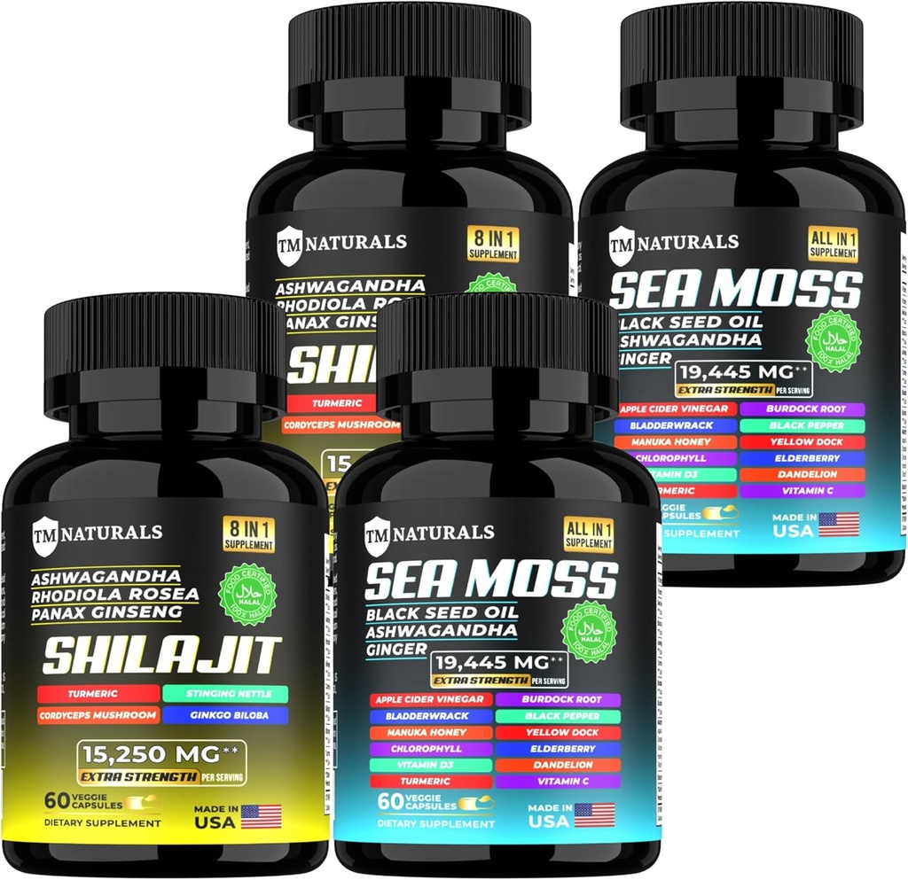 Sea Moss Black Seed Oil Ashwagandha Ginger Κάψουλες,Συμπλήρωμα με Turmeric και Ginger συμπλήρωμα Bladderwrack Burdock Root Organic, ACV Black Seed Oil - 240 Sea Moss Κάψουλες