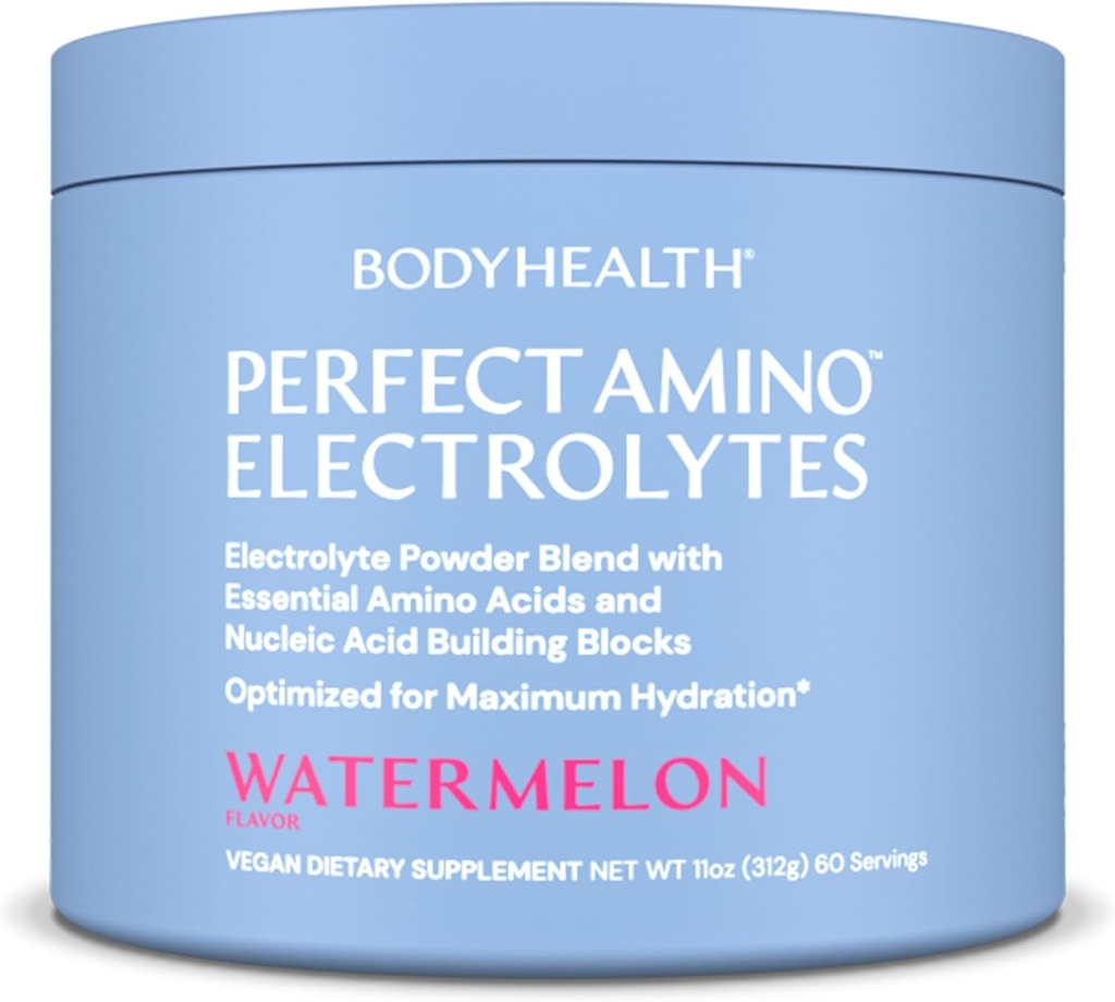 BodyHealth PerfectAmino Electrolytes Powder No Sugar, Keto Sugar Free Fasting Electrolytes Drink Mix, Hydration Powder with Trace Minerals - Watermelon - 60 Services