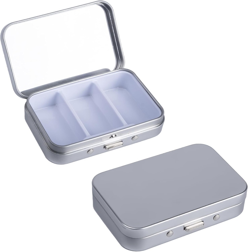 2Pack Pill Box 3 υπόθεση χάπι διαμέρισμα, Portable Metal Travel Pill Box με καθρέφτη για την ιατρική, βιταμίνες, Fish Oil και συμπληρώματα, Portable Pill Box για Pocket ή Purse (Ασημί)
