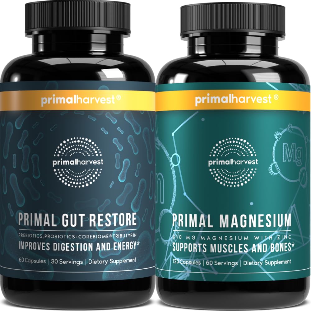 Primal Συγκομιδή Primal Gut Restore and Primal Magnesium Supplement 2 Pack Bundle (180 Κάψουλες)