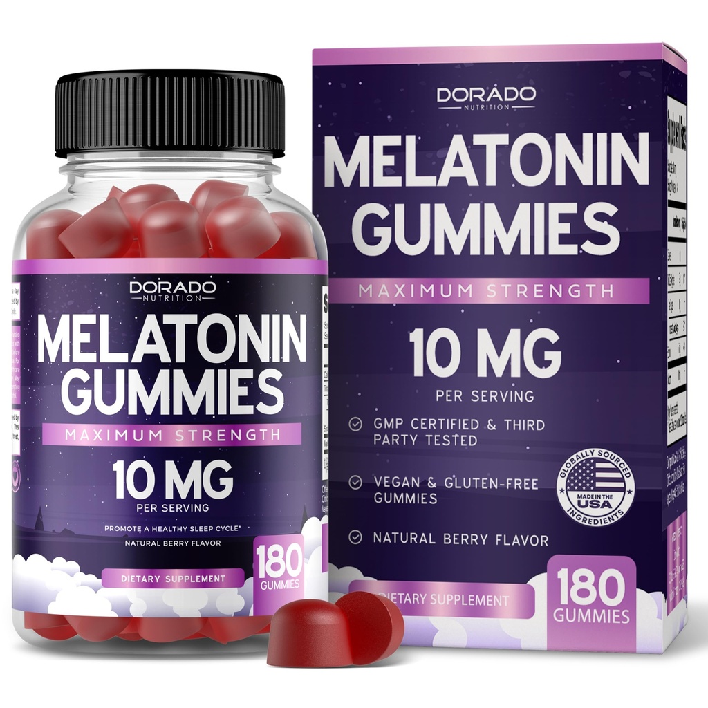 Melatonin Gummies 10mg for Adults (180 Count) - Quick Dissolve Melatonin Gummies - Gummy for Adults Contains 10mg - High Potency - Mixed Berry Flavor - Non-GMO, Vegan Supplement & Made in USA