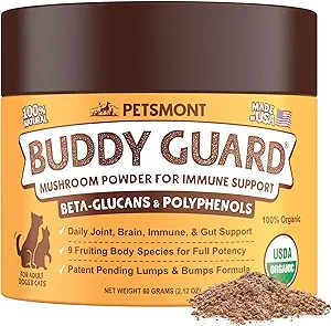 Petsmont Buddy Guard for Lumps and Bumps, Lipoma for Dogs & Cats, Patent Pending Organic 8 Mushroom Powder Blend Φυσικό σκυλί Probiotic & Immune Support Chaga, Reishi, Lion's Mane, Turkey Tail Mushroom