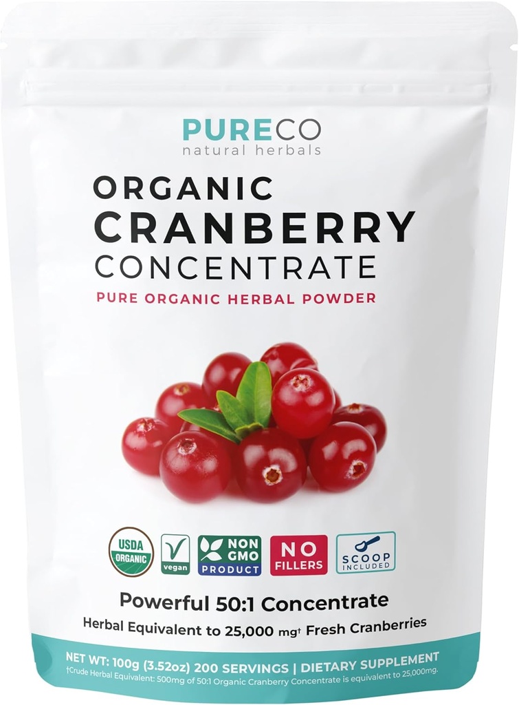 USDA Cranberry σκόνη Βιολογικό Πιστοποιημένο - Βιολογικό Cranberry χυμός συμπυκνωμένο υποστήριξη Ουρίας Φυλλαδική υγεία για γυναίκες & άνδρες - καθαρό Berry συμπύκνωμα Vegan μη-GMO & Filler Δωρεάν (200 εξυπηρετούν)