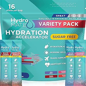 Electrolyte Powder Sugar-Free Hydration Packets Variety Pack HydroMATE 16 Sticks