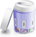 Daviky Pill Bottle Organizer, Supplement Organizer with 7 Large Compartments, Travel Pill Dispenser Round Pill Box with Two Lids(Purple)