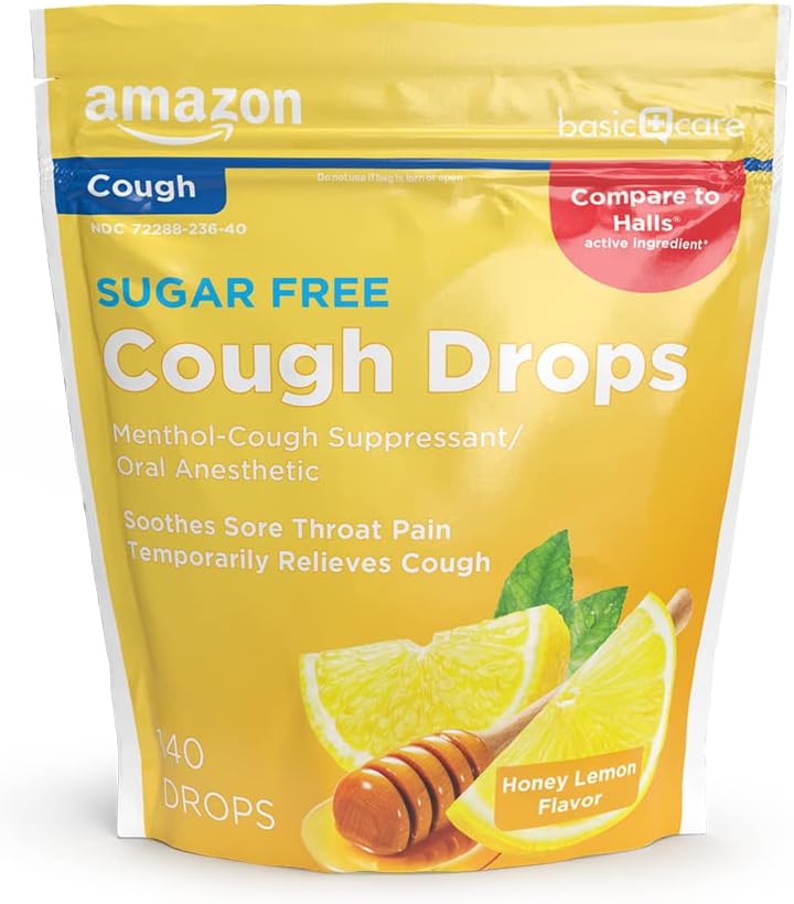   Basic Care Sugar Free Honey Lemon Cough Drops, 140 Count (Compare to Halls)
