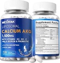 2 Συσκευασία Liposomal Calcium AKG Συμπλήρωμα 1500mg με βιταμίνη D3 & K2 για γυναίκες & άνδρες, Συμπλήρωμα ασβεστίου με γλυκινικό μαγνήσιο, βόριο, προβιοτικά & βιταμίνη C για δύναμη των οστών & ενέργεια, 240 Softgels