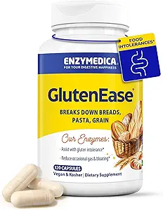 Enzymedica GlutenEase, Advanced Digestive Enzymes for Women and Men, Fast-Acting Formula for Bloating Relief & Digestive Health, Helps Break Down Gluten & Casein, 120 Capsules