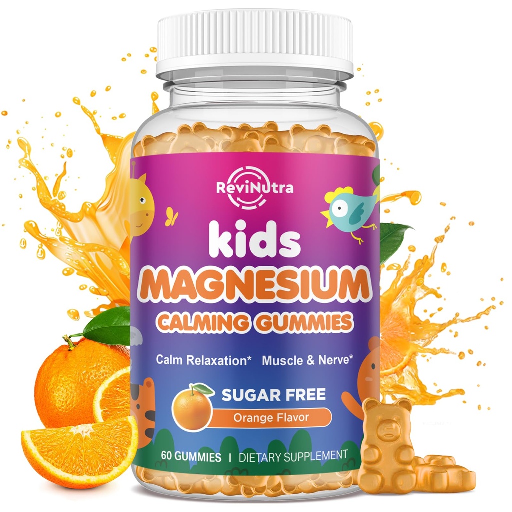 Calm Magnesium Gummies for Kids - Συμπλήρωμα γλυκινικού μαγνησίου για τον ύπνο, τον εγκέφαλο, το ανοσοποιητικό και την υγεία των οστών - Great Tasting Magnesium Gummies for Kids & Adults - Vegan Sugar Free Orange 60ct