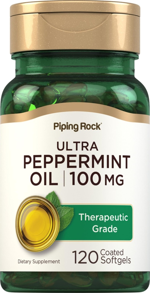 Piping Rock Peppermint Oil Softgel Capsules | 100mg | 120 Pills | Therapeutic Grade Extract | Non-GMO, Gluten Free Supplement
