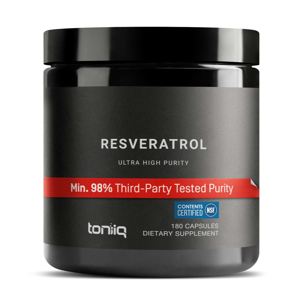 Toniiq NSF Certified Ultra High Purity Resveratrol Capsules - 98% Trans-Resveratrol - Highly Purified and Bioavailable - 180 Caps Resveratrol Supplement