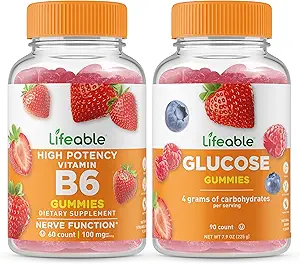 Lifeable Vitamin B6 + Glucose, Gummies Bundle - Great Tasting, Vitamin Supplement, Gluten Free, GMO Free, Chewable