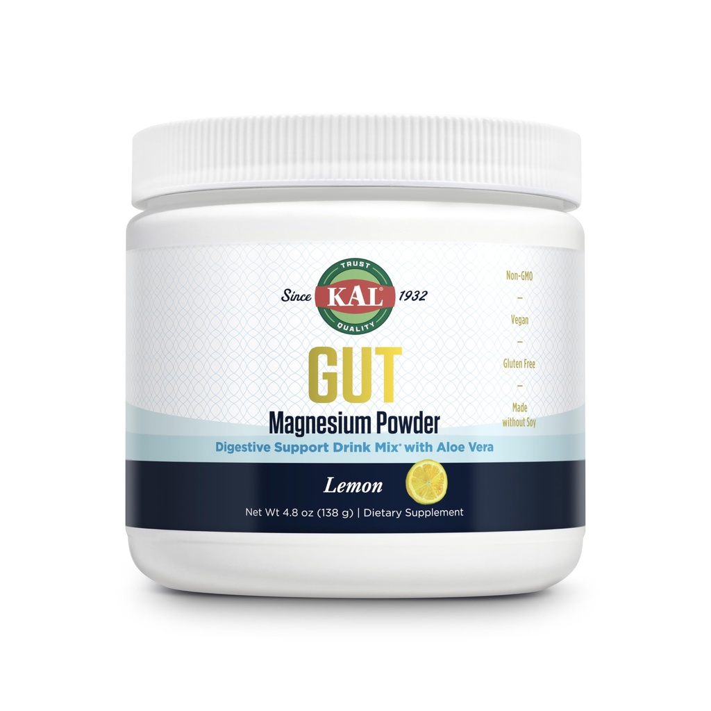 KAL Gut Magnesium Plus Aloe Vera Powder - Lemon Drink Mix - Συμπλήρωμα κιτρικού μαγνησίου με αλόη Vera Gel για Digestion & Relaxation Υποστήριξη - Χωρίς Ζάχαρη - 60-Day Εγγύηση, 40 Μερίδες, 4.8 OZ