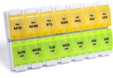 Sukuos AM PM Weekly Pill Organizer 7 Day, 2 Times A Day Medicine Pill Box with Easy Push Button, BPA Free Vitamin Cases for Fish Oil/Supplements, Easy to Clean (Yellow&Green)
