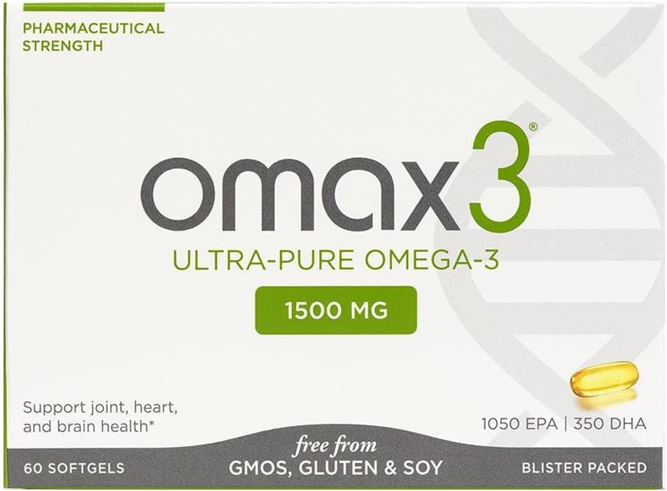 Omax3 Φυσικό Ωμέγα 3 Χάπια ιχθυέλαιου 1500 MG EPA DHA - Ωμέγα3 Συμπληρώματα λιπαρών οξέων μυών & αρθρώσεων - Χωρίς γλουτένη, Άγρια πιασμένο, μη ΓΤΟ, 60-Ημέρες προμήθειας blister συσκευάζεται (2 κουτιά)