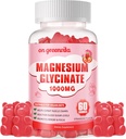 Magnesium Glycinate Gummies 1000mg - Sugar Free Magnesium Potassium Supplement with Vitamin D, B6, CoQ10 for Calm Mood & Sleep Support - 60 Strawberry Gummies