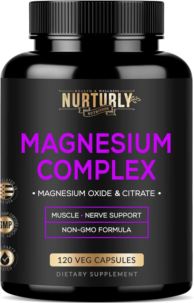 Μαγνήσιο Citrate & Oxide 500mg Complex Supplement - Υψηλή Απορρόφηση Μέγιστη δύναμη - Βοηθά στην υποστήριξη της πυκνότητας και της δύναμης των οστών, των μυών, της ενέργειας και του ύπνου - 120 Vegan Κάψουλες