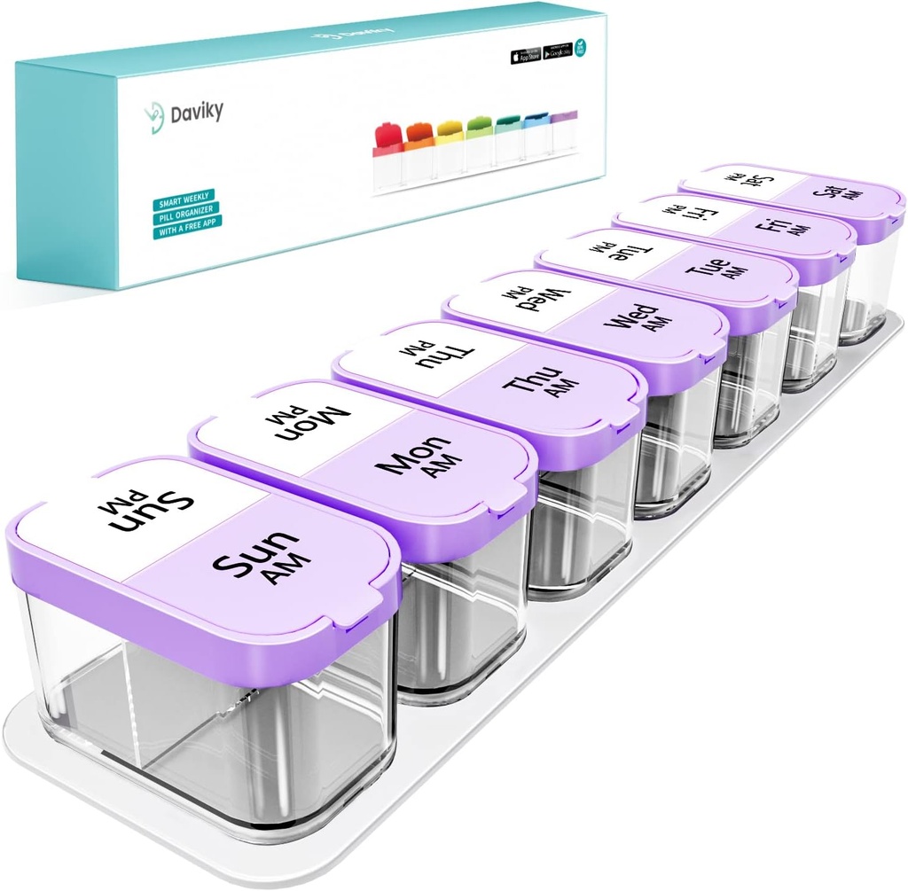 Daviky Big Pill Organizer 7 Day, Weekly XL Pill Box 2 φορές την ημέρα, Extra Big Medicine Case AM PM για βιταμίνες, συμπληρώματα και φαρμακευτική αγωγή