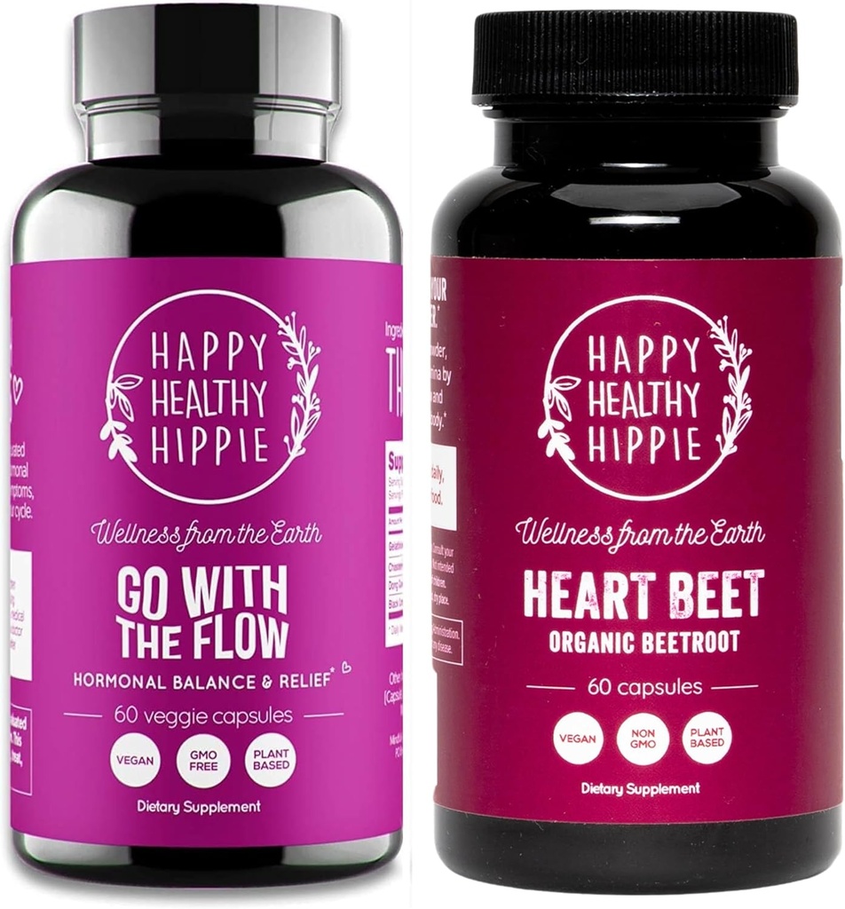 Happy Healthy Hippie Go with The Flow Hormone Balance Supplement (60ct) & Organic Beetroot Caps (60ct)
