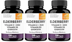 Η βιταμίνη C και ψευδάργυρος Elderberry του Sandhu με βιταμίνη D3 & Quercetin 