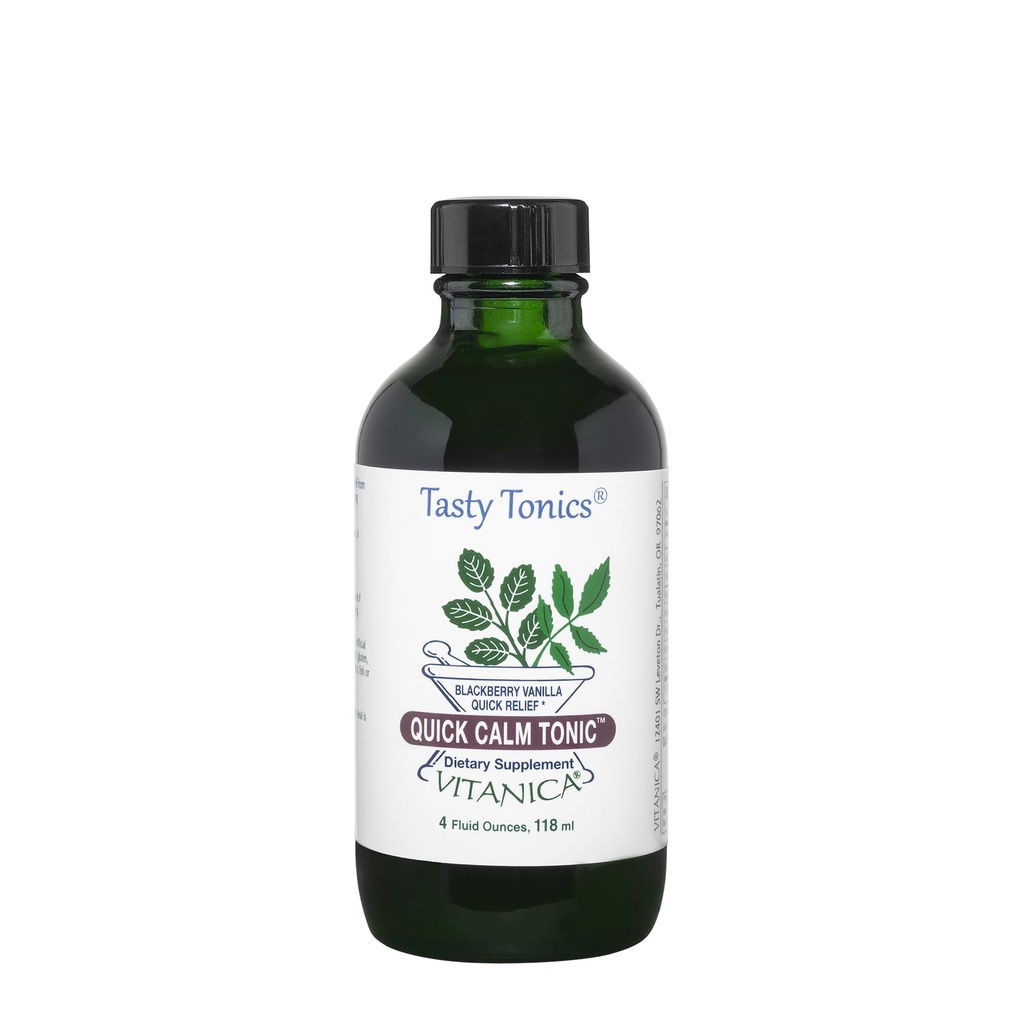 Vitanica Quick Calm Tonic - Supplement υποστήριξης στρες - συμπλήρωμα βοτάνων με λεβάντα, ρίζα βαλεριάνας, ρίζας Kava & passionflower Herb - BlackBerry Vanilla - Pro Logo - 4 Fl Oz (118 mL)