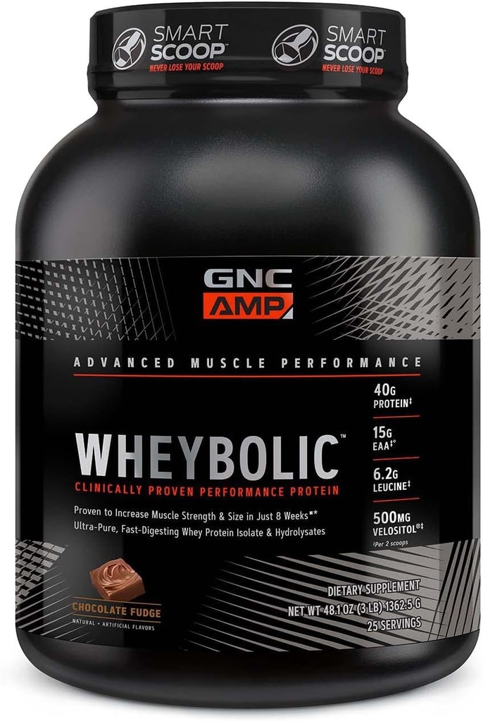 GNC AMP Ουροβολική Κλινικά Αποδεδειγμένη Πρωτεϊνική Σκόνη, 40g Πρωτεΐνη Ορού, BCAA, Leucine, Αυξάνει τη μυϊκή δύναμη, Μυϊκό Κτίριο, 3ο μέρος δοκιμαστεί, Χωρίς γλουτένη, Σοκολάτα Fudge, 25 υπηρεσίες