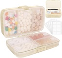 FYY Weekly Pill Organizer with Labels,8 διαμερίσματα Travel Daily Pill Case Airtight Moistureproof Large Pill Box to Hold Vitamins, Fish Oil, Συμπληρώματα, Cotton Swab και Bandages-Beige