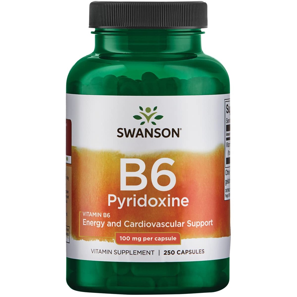 Swanson B6 Πυριδοξίνη - Συμπλήρωμα βιταμίνης Προώθηση Καρδιαγγειακής Υγείας & Ενέργειας Μεταβολισμός - Φυσική Φόρμουλα Προώθηση της Συνολικής Ευεξίας - (250 κάψουλες, 100mg έκαστο)